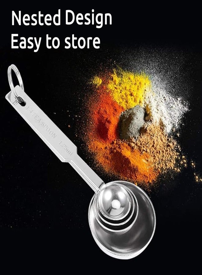 SpiderJuice, Set of 4 Different Volume Stainless Steel Durable Portable Measuring Spoon Set 1.25ml, 2.5ml, 5ml and 15ml Engraved Measurements - Image 2